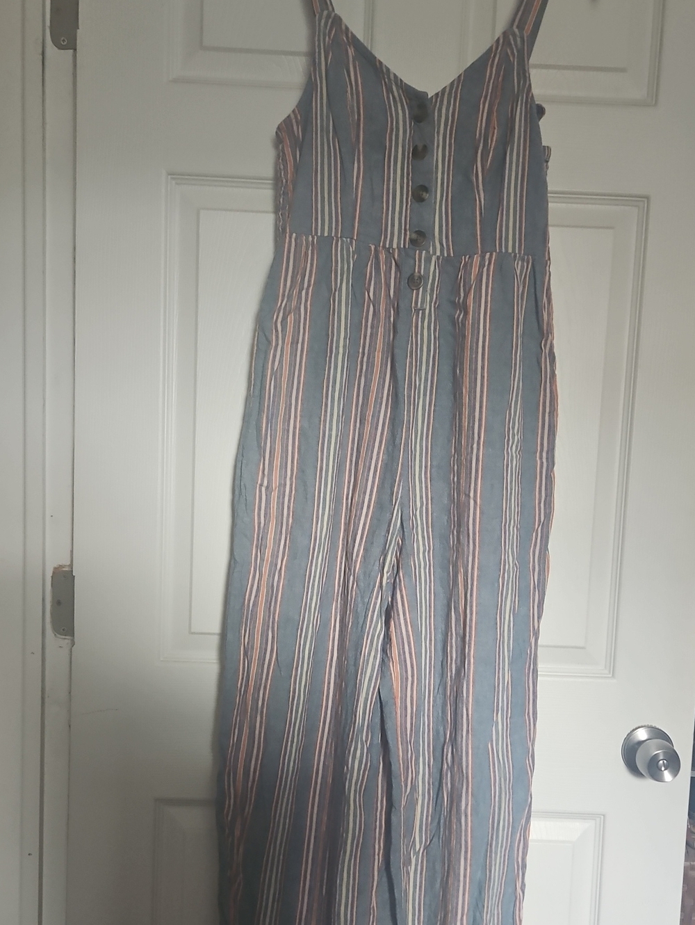 American Eagle Outfitters Blue and Pink Striped Sleeveless Jumpsuit